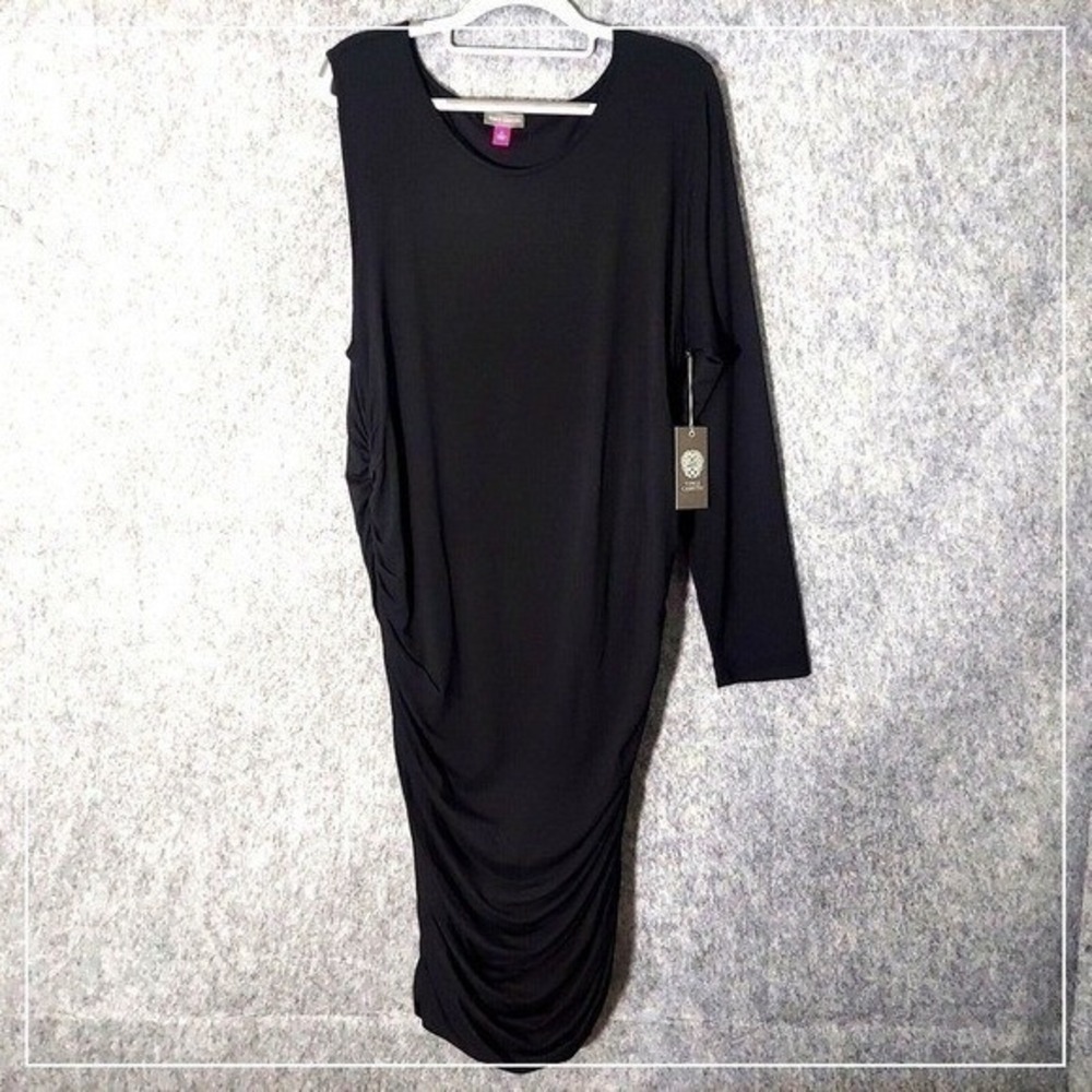 Vince Camuto Dress Women XL Black One Shoulder Ruched Cocktail Evening‎ Bodycon